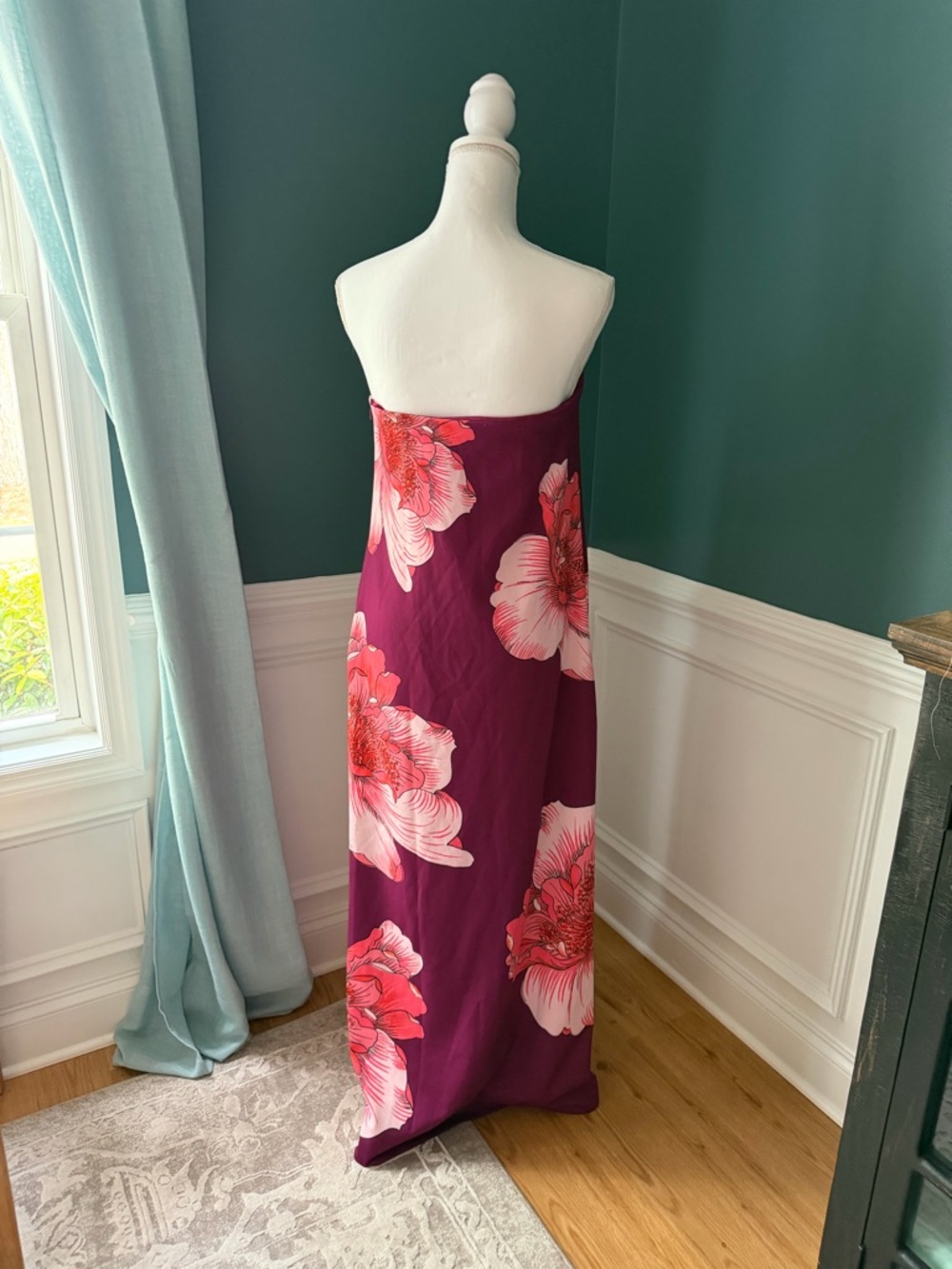 BHLDN Strapless Maxi Dress in Plum with Pink Floral Print - Picture 2 of 5